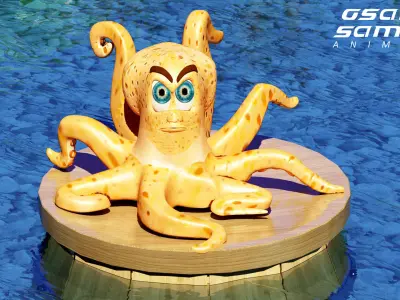 Octopus cartoonist character Low-poly 3D model