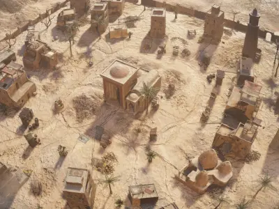 Top-Down Desert Town - LowPoly Low-poly 3D model