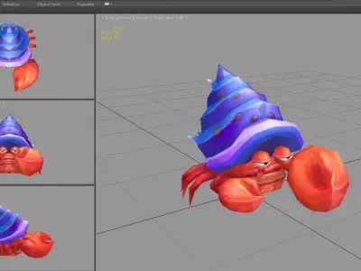 Cartoon hermit crab Low-poly 3D model