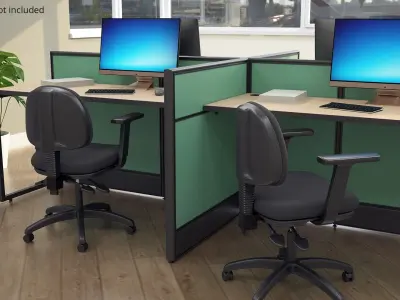 Four Desk Furniture Cluster with Office Chairs 3D model
