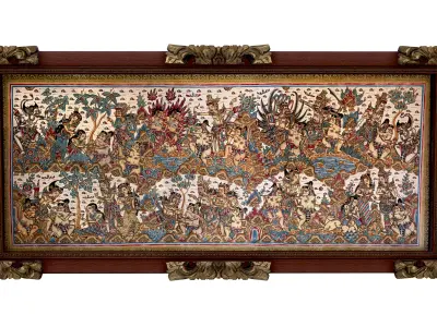 Balinese picture green frame great battle scene Low-poly 3D model