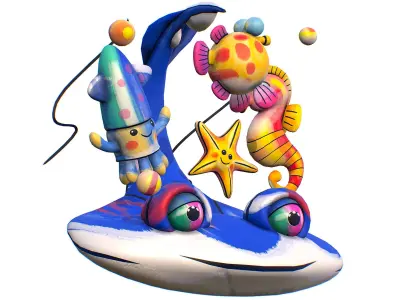 Cartoon 3D illustration Sea Animals Low-poly 3D model