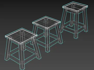 Wooden Table Stool  Free 3D model
