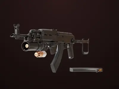 AKMS Light Machine Gun 10 Metal All PBR Unity Low-poly 3D model