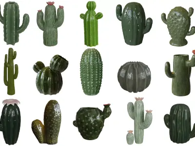 Free Ceramic Cactus Flower Decor  FBX   OBJ  Textured Free low-poly 3D model
