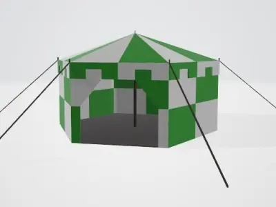 Medieval Tents in Red Green and Blue with interior space Low-poly 3D model
