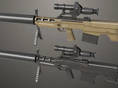 Sniper 05 Black and Sandal Single Mat Rigged All PBR Unity UE Textures 3D model