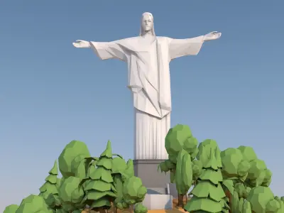 Low Poly Christ The Redeemer Statue Landmark Low-poly 3D model