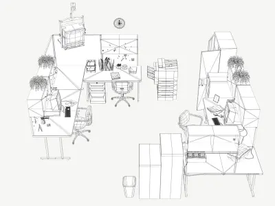 Office Set Low-poly 3D model