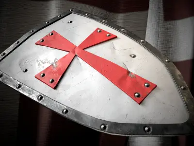 Medieval templar knight shield Game ready Low-poly 3D model