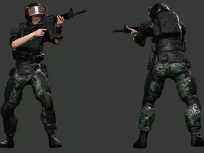 Noi Asian Strength in Military Attire Free low-poly 3D model