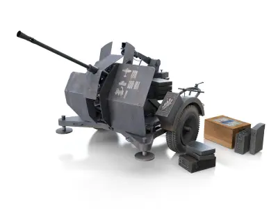 2cm Flak 38 with SD AH 51 - Trailer - DHG  3D model