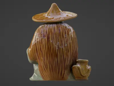 Chinese Mudman Fisherman Figurine Low-poly 3D model