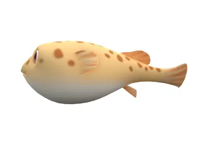 White Spotted Puffer Fish Animated  Low-poly 3D model