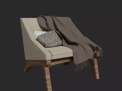 Boomerang Armchair with Blanket and Pillows Free low-poly 3D model