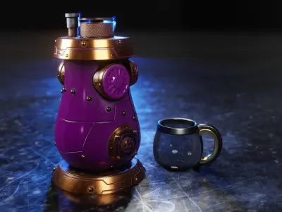 Steampunk owl shaped coffee machine 3D model