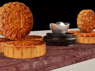 Chinese moon cake with yuanbao 3D model