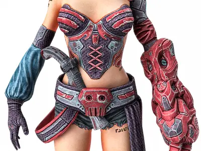 Female Warrior- SKINNED Low-poly 3D model