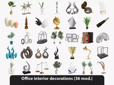 Office interior decorations 3D model