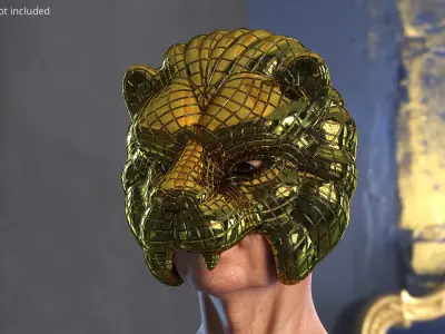 Decorative Lion Face Party Mask on Head 3D model