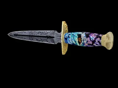 Dagger Knife Damascus Steel Low-poly 3D model