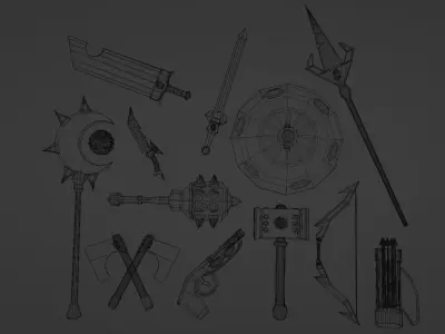 Flame Weapons Set Low-poly 3D model