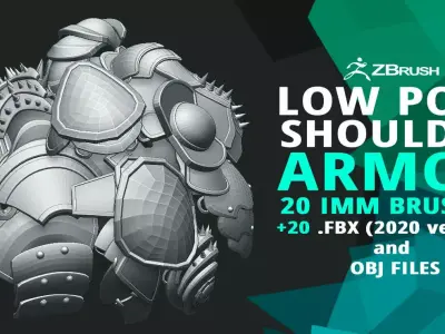 20 Low-poly medieval fantasy shoulder armor base mesh IMM brush 3D model