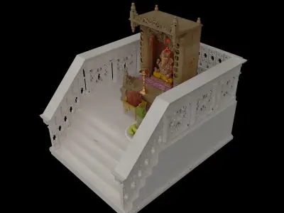 temple indian with stairs and statue 3D model