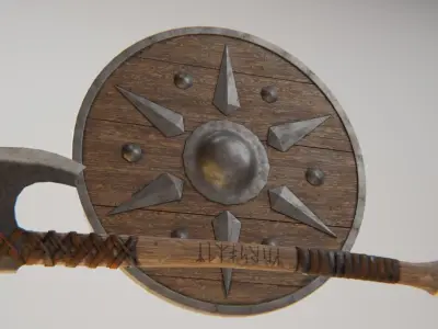 VIKING  SHIELD AND AXE Low-poly 3D model