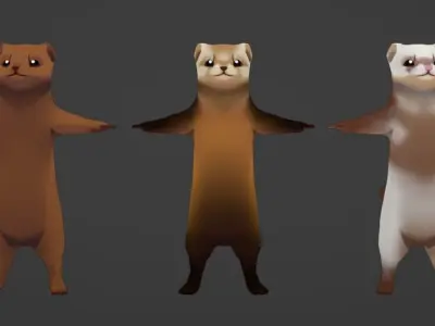 Mink-Ferrets-Otters-Mongoose hand paint lowpoly Low-poly 3D model