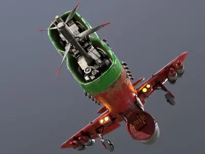 Stylized realistic red-green airplane Low-poly 3D model
