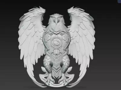 Fantasy Eagle Emblem Winged Mechanical Crest Sculpture 3D print model