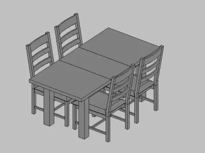 Modern dining table with four chairs Revit model 3D model
