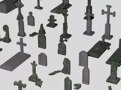 Old and new gravestone asset Low-poly 3D model