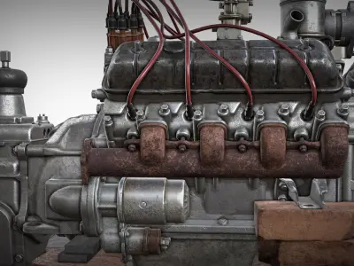 Old engine truck motor ZMZ-53 V8 yk1 Low-poly 3D model