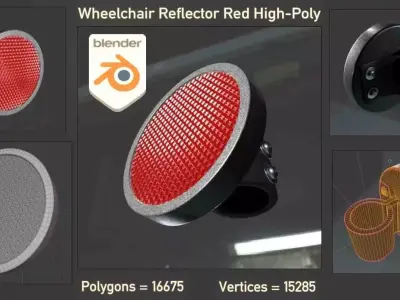 Wheelchair Red Reflector with procedural PBR material 3D model