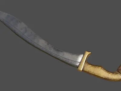 Kopis sword with gold handle Low-poly 3D model
