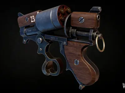 Steampunk Revolver - Game Ready Gun model  Low-poly 3D model