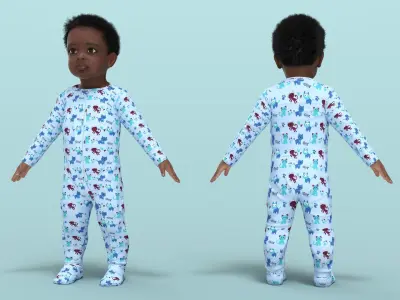 Little Dark Skin Boy in Full Bodysuit Rigged 3D model