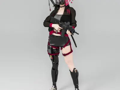 Fully armed female warrior standing 3D model