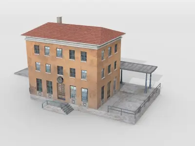 Bavarian city railway station Low-poly 3D model