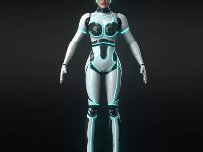 Sci-Fi Female Robot Character  Low Poly Rigged Game Read Low-poly 3D model