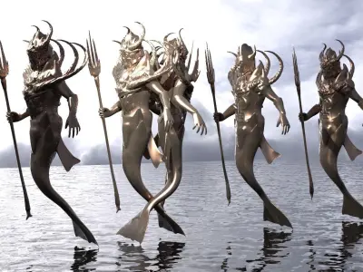 Low poly Merman statue collection  3D model