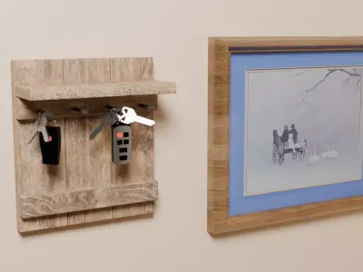 Simple Rustic Reclaimed Wood Keyholder Shelf Free low-poly 3D model