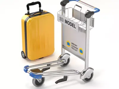 Airport Luggage Trolley with Suitcase 3D model