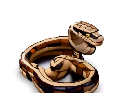 Wooden Segmented Snake Sculpture Low-poly 3D model