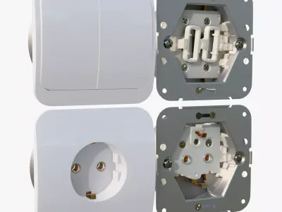 Electrical Socket and Light Switch with Disassembled M1 3D model