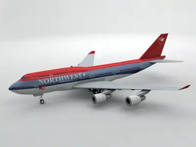  Boeing 747-400 Airliner - Northwest Airlines Low-poly 3D model