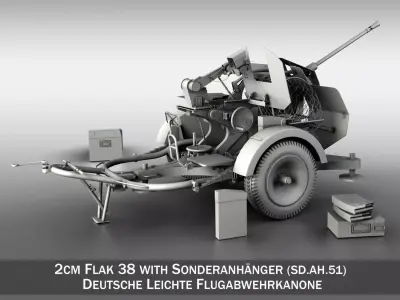 2cm Flak 38 with SD AH 51 - Trailer  3D model
