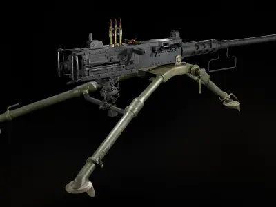 M2 Browning with tripod Low-poly 3D model